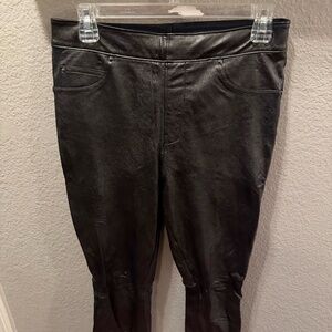 SPANX Faux Leather Leggings Petite Medium Black Pull-On EUC